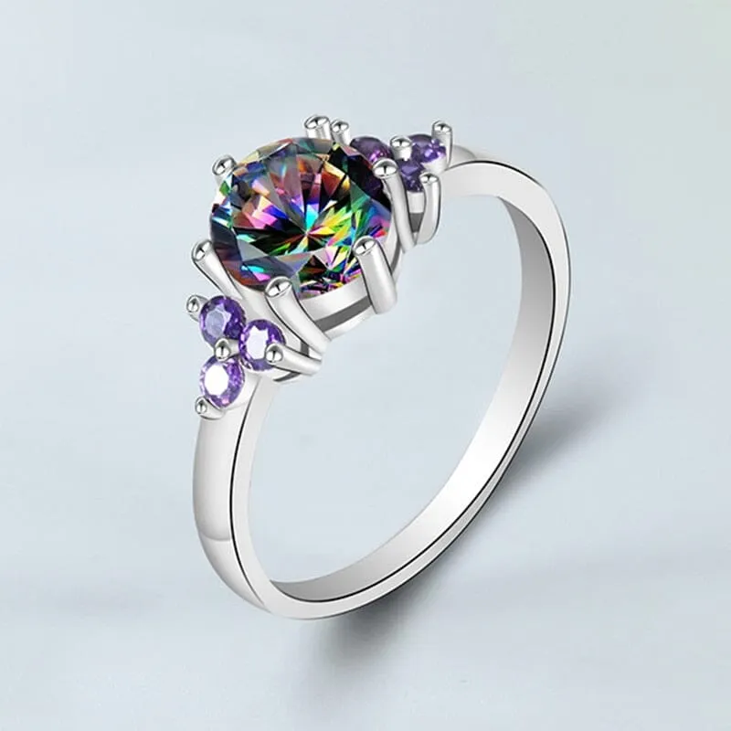 Charm Rainbow Topaz Amethyst Ring - 925 Sterling Silver