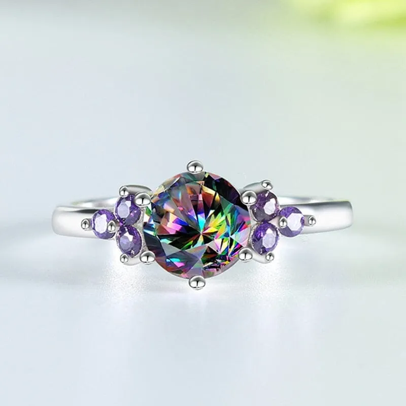 Charm Rainbow Topaz Amethyst Ring - 925 Sterling Silver