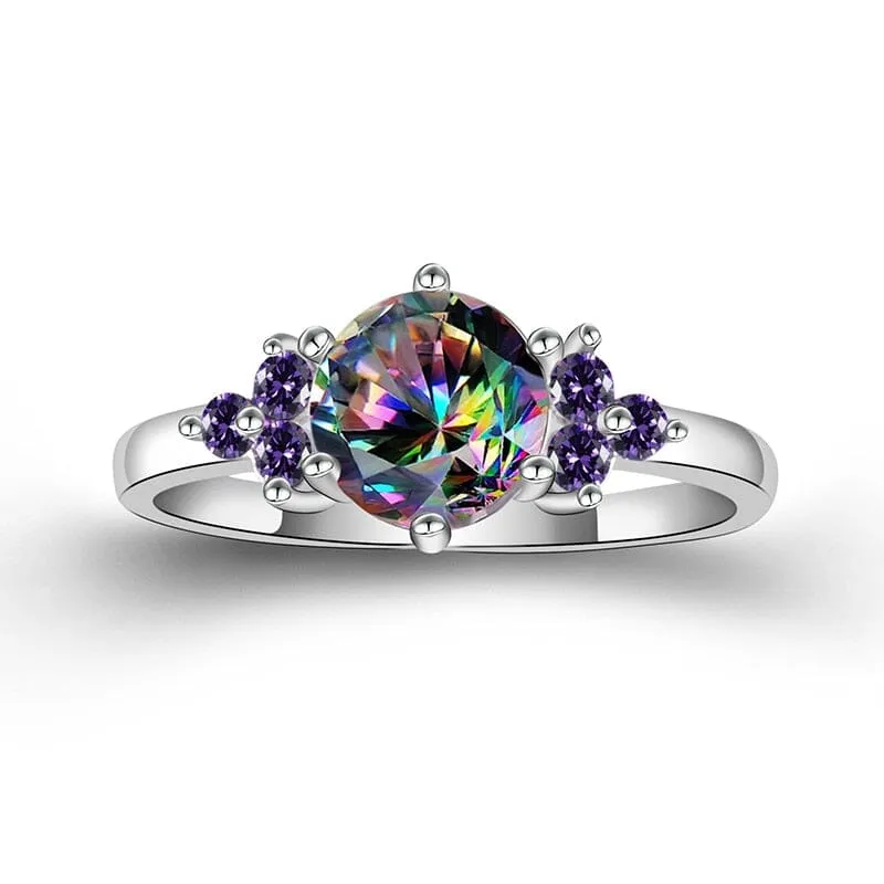 Charm Rainbow Topaz Amethyst Ring - 925 Sterling Silver