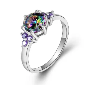 Charm Rainbow Topaz Amethyst Ring - 925 Sterling Silver