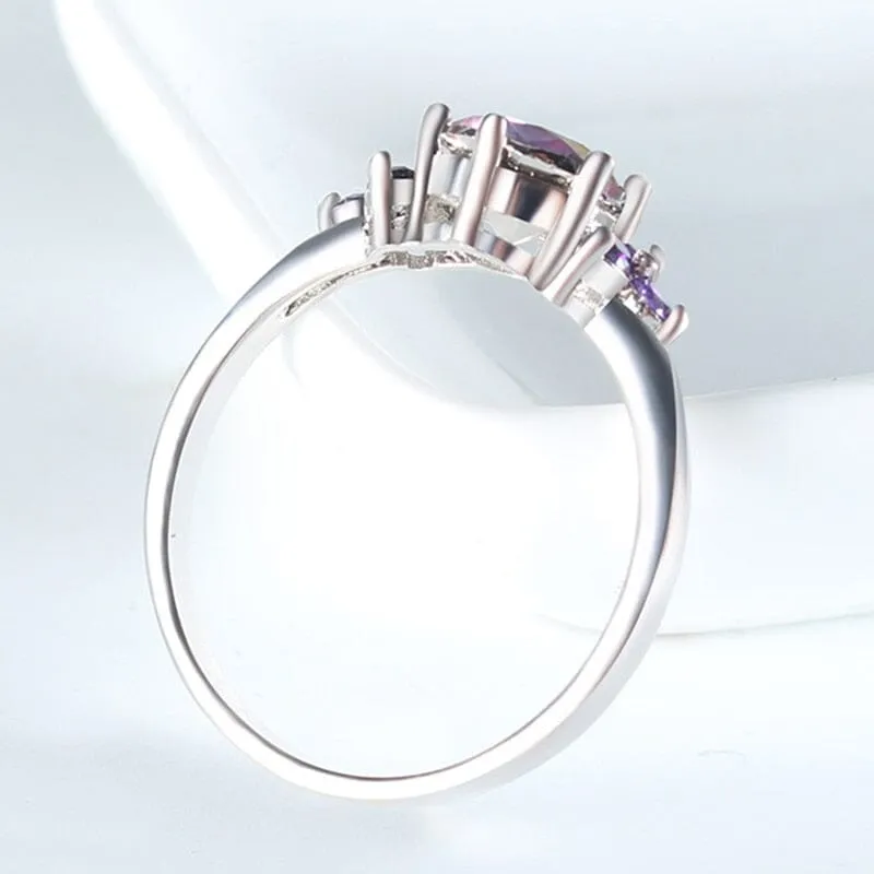 Charm Rainbow Topaz Amethyst Ring - 925 Sterling Silver