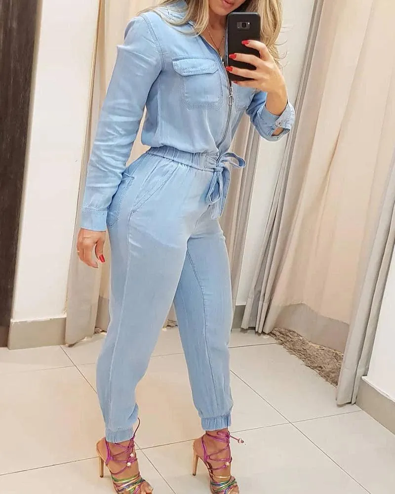 CHIC BLUE DENIM JUMPSUIT — ALL DAY