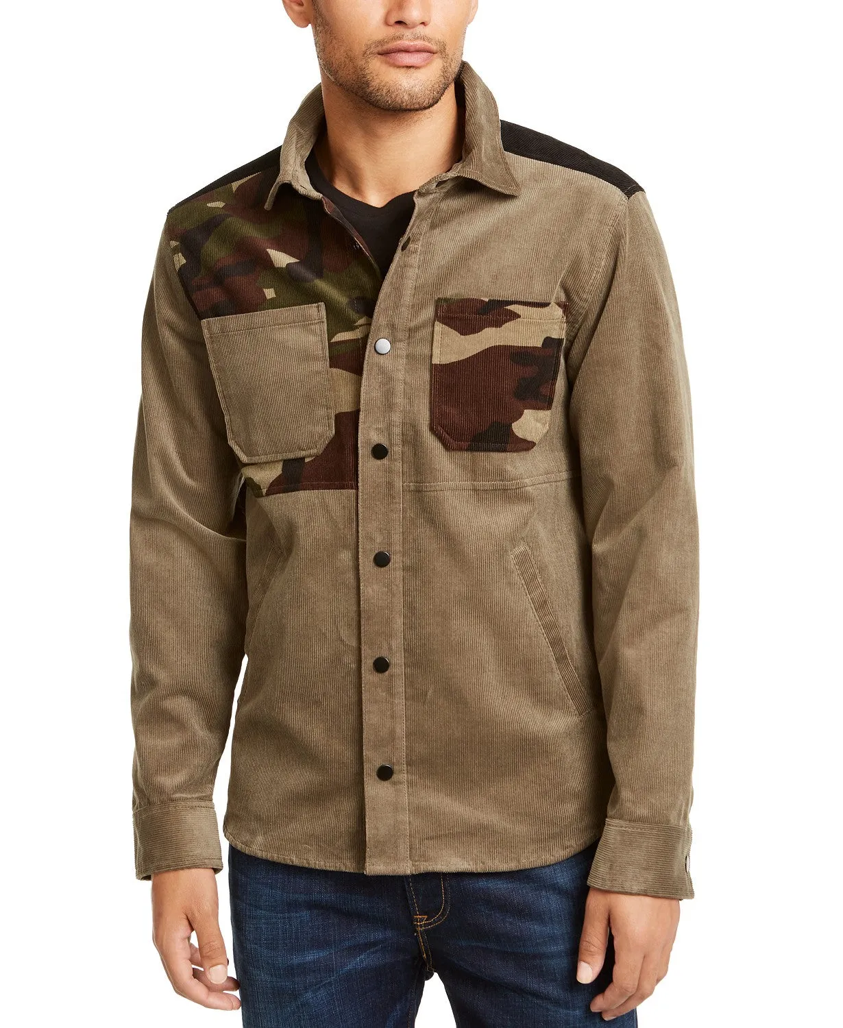 Club Room Men's Camouflage Colorblocked Corduroy Shirt Jacket, Green, S