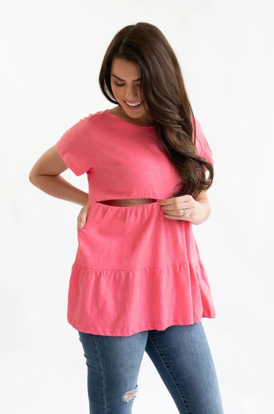 Cotton Nursing Top - Ruffle Watermelon