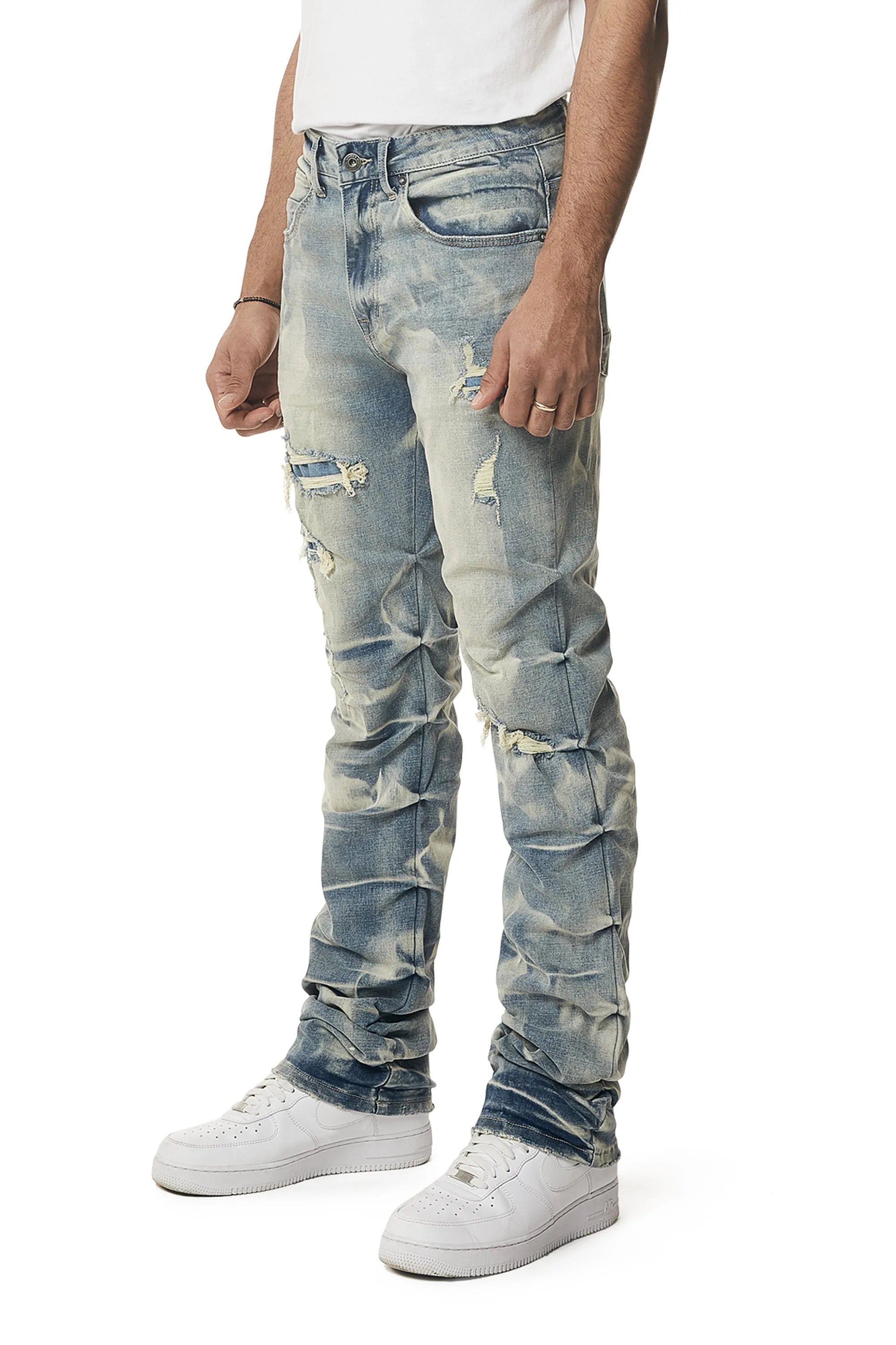 Crinkle Effect Straight Jeans - Clyde Blue