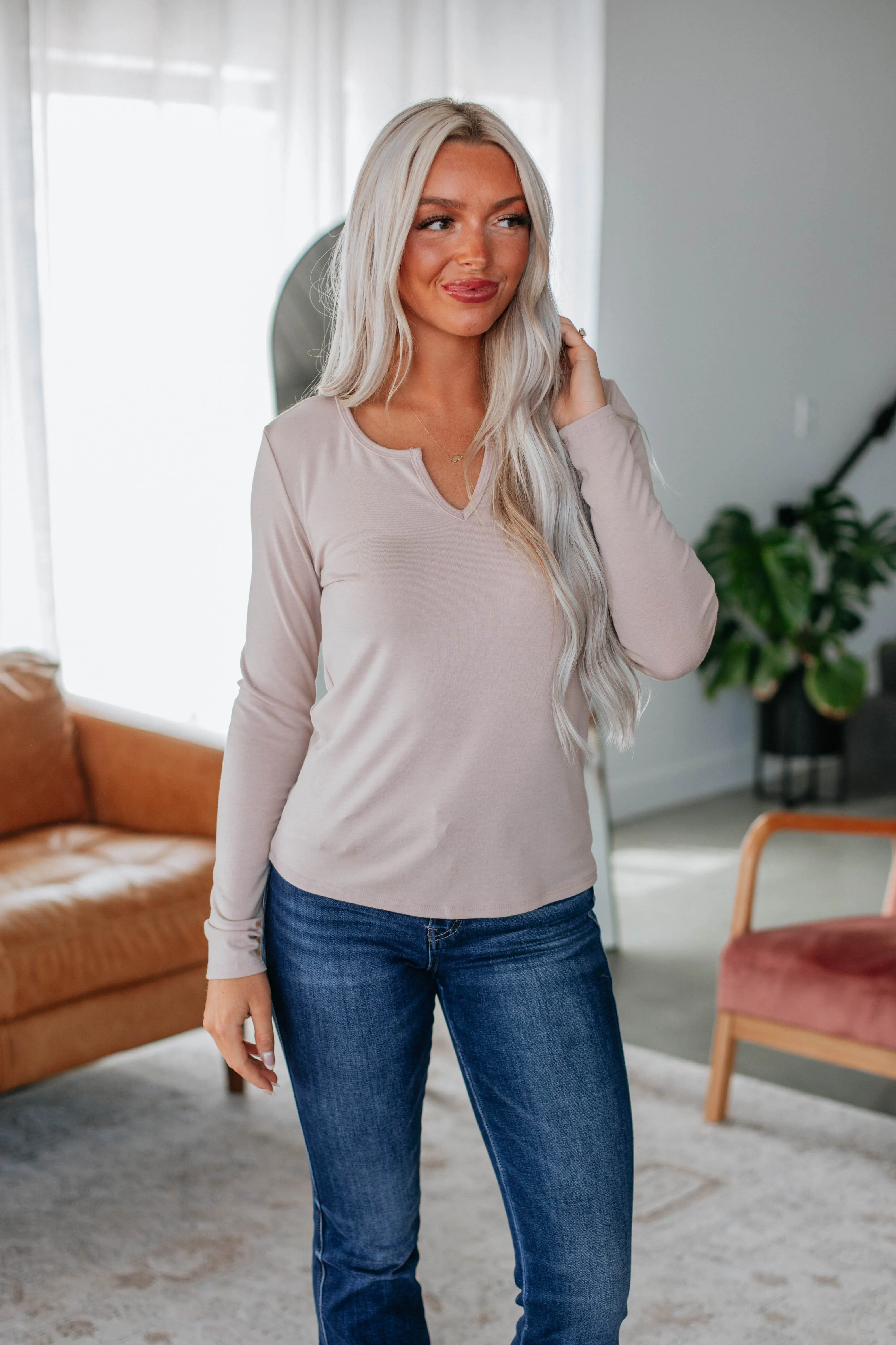 Dalston Long Sleeve Top - Light Taupe