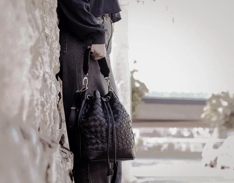 Danae bag - Black handwoven leather