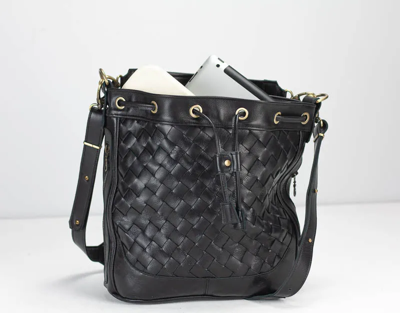 Danae bag - Black handwoven leather