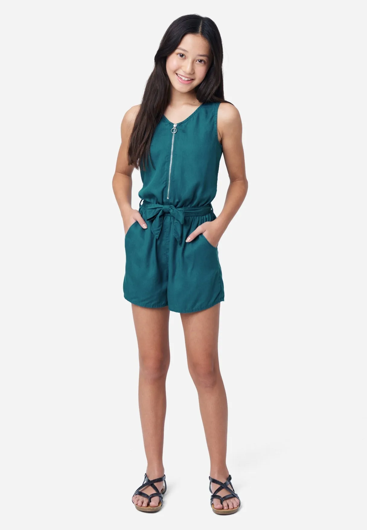 Dark Teal V-Neck Zip Romper