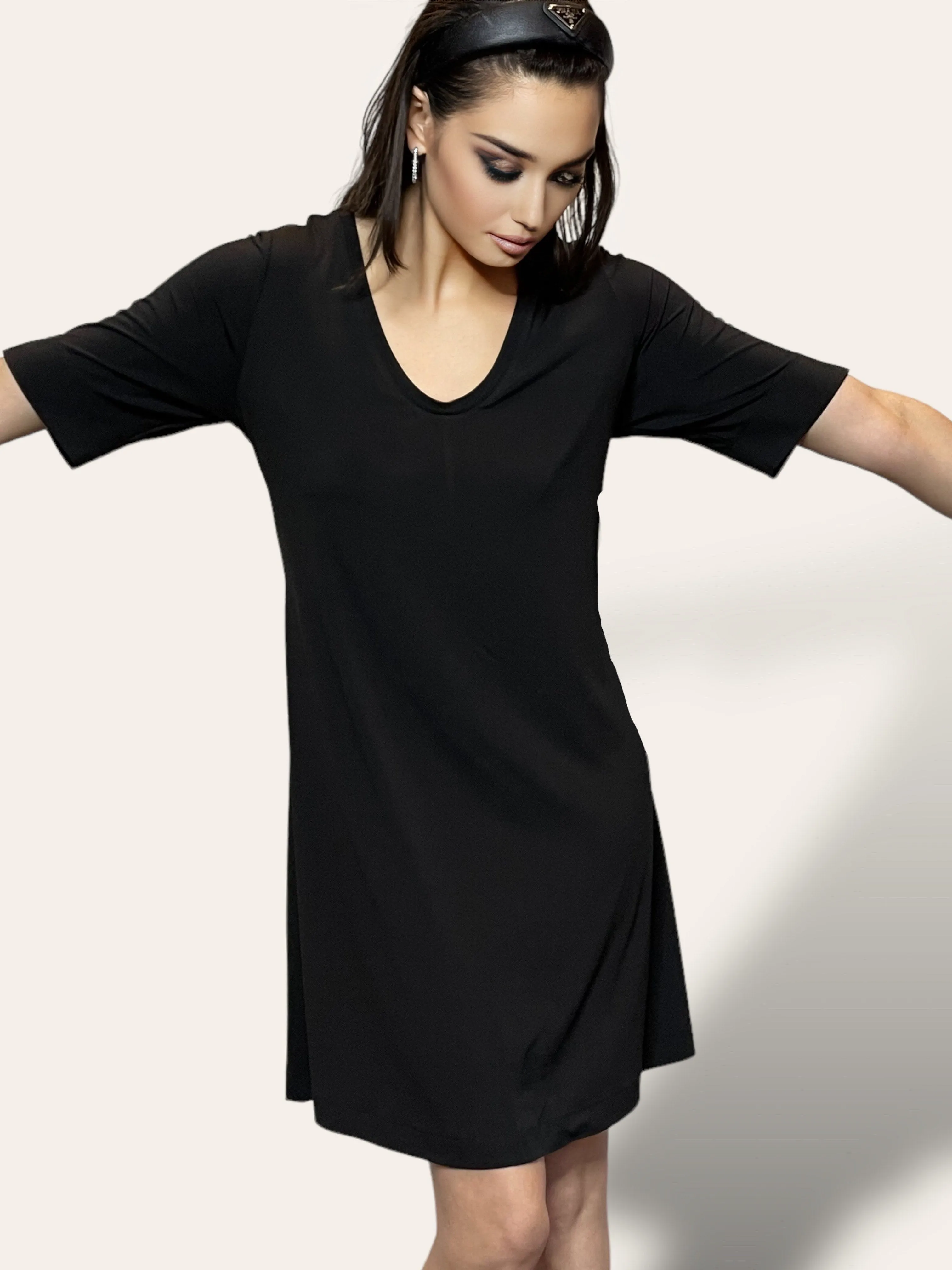 Everday Black Matt Stretch Jersey T-Shirt Dress - The Joy