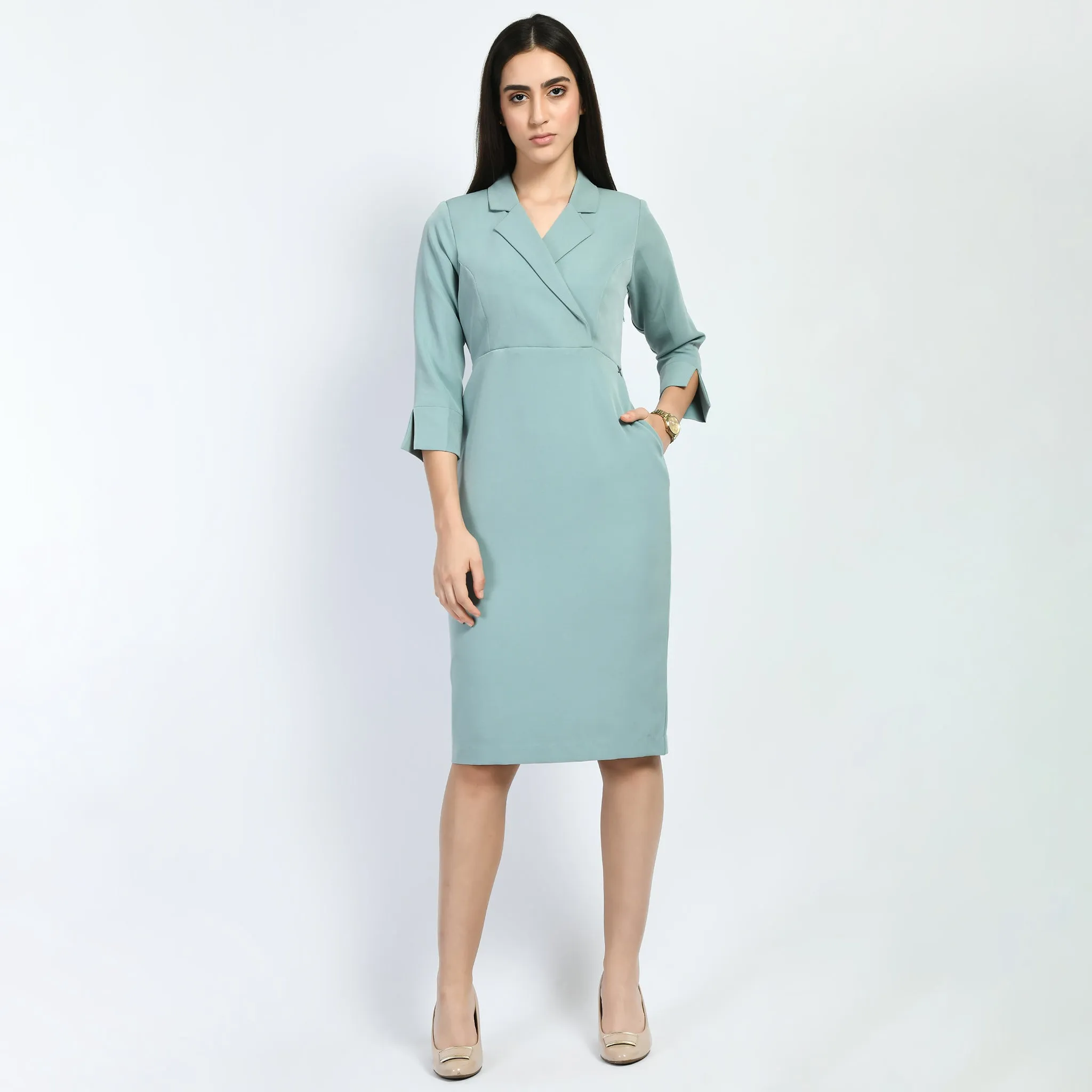 Exude Wonder Blazer Sheath Dress (Cyan Blue)