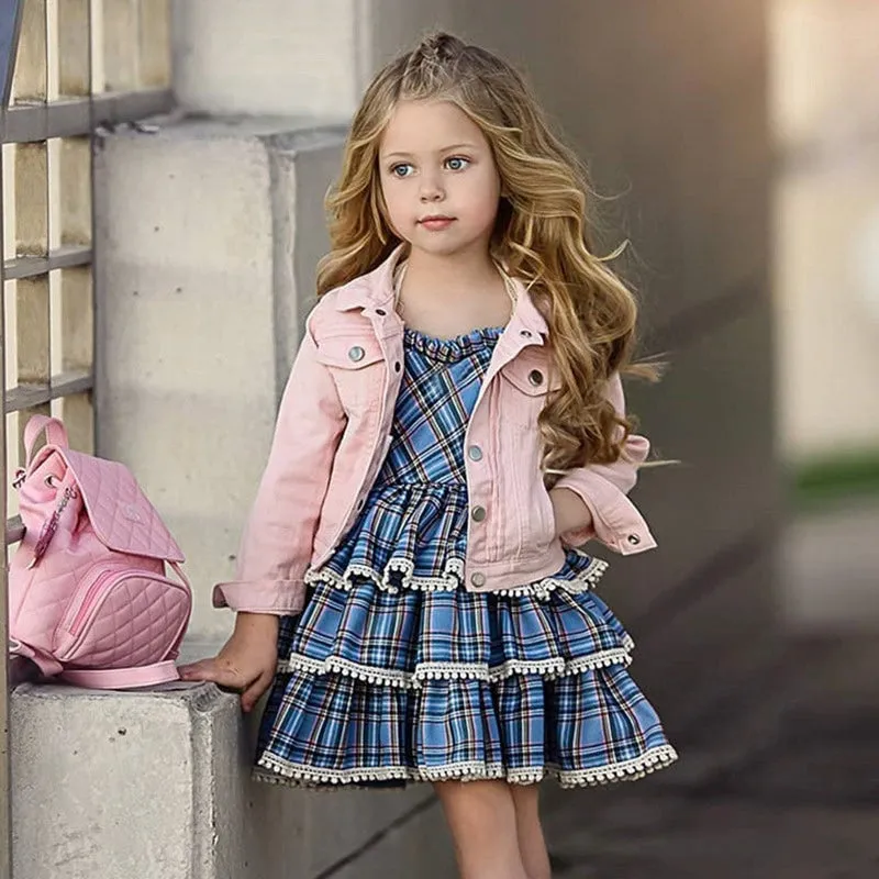 Girls Layered Ruffle Plaid Dress