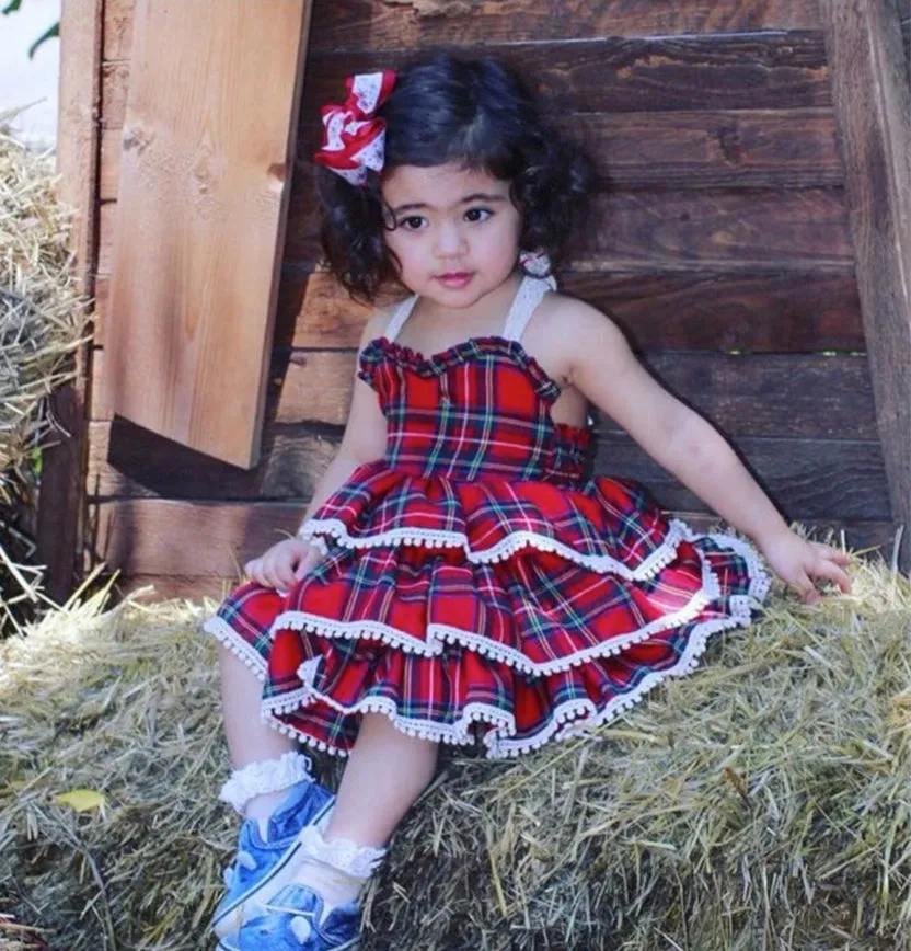 Girls Layered Ruffle Plaid Dress