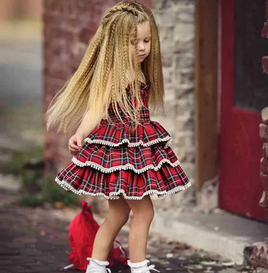 Girls Layered Ruffle Plaid Dress