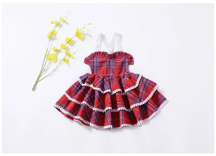 Girls Layered Ruffle Plaid Dress