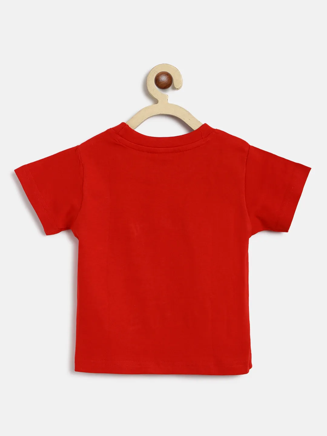 Girls Red Cotton Half Sleeves Embroidery T-shirt