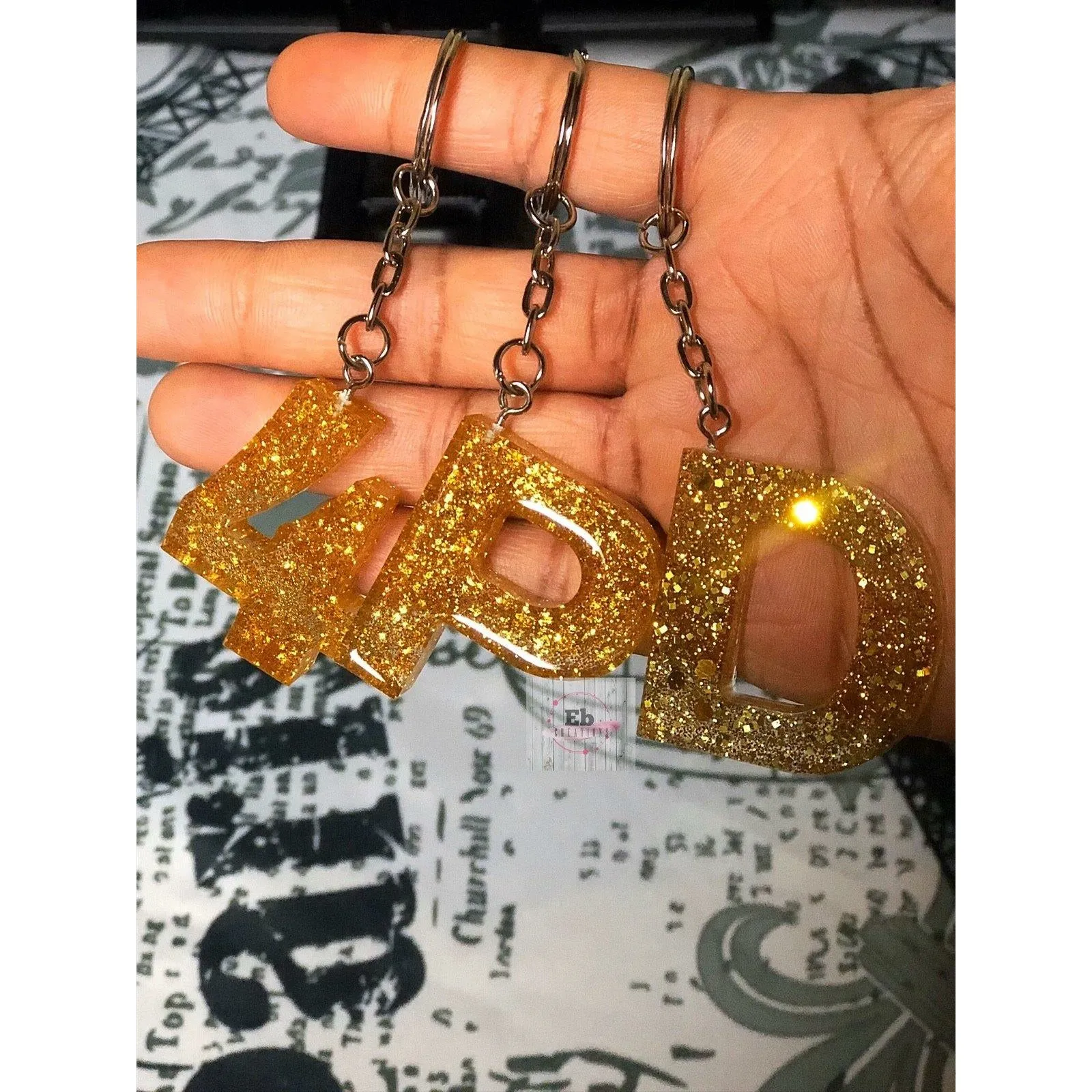 Gold Glitter keychain | Letter | Number