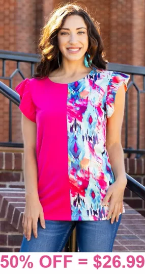 Half Pink, Half Blue watercolors cap sleeve top