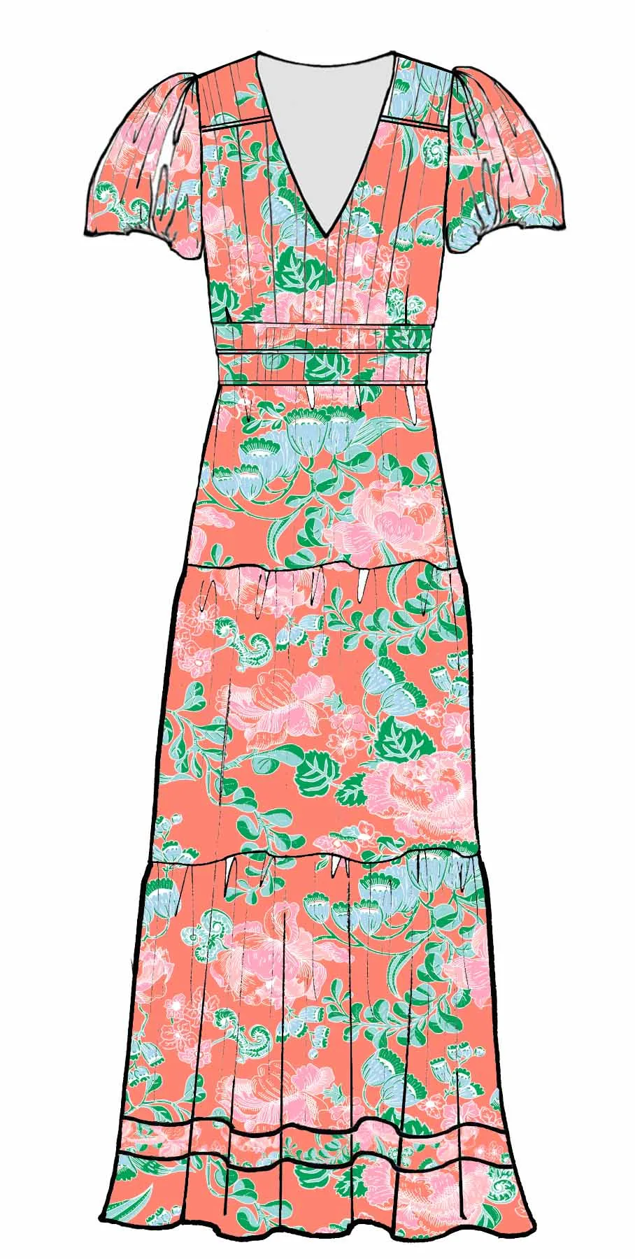 Heather Dress - Cordelia Coral Multi