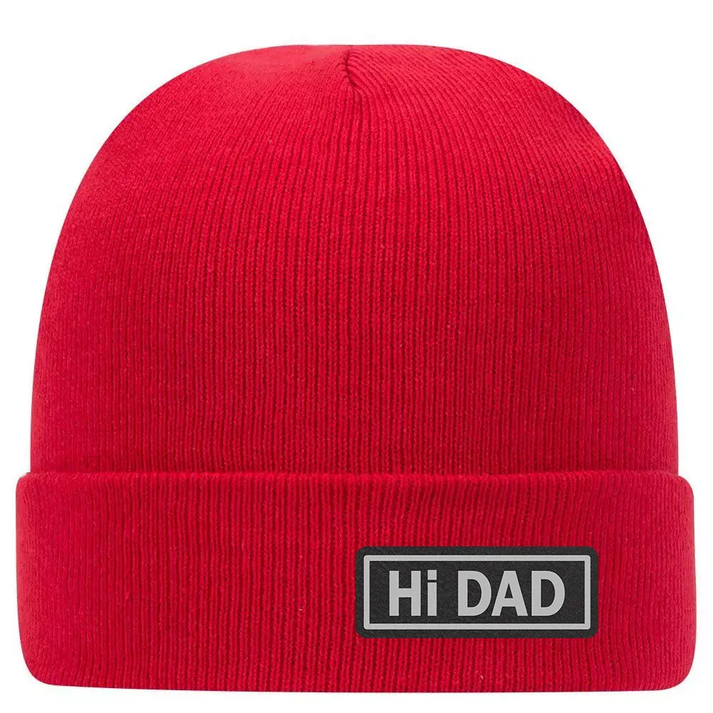 Hi Dad Leatherette Patch Superior Cotton Blend 12" Classic Knit Cuff Beanies for Men