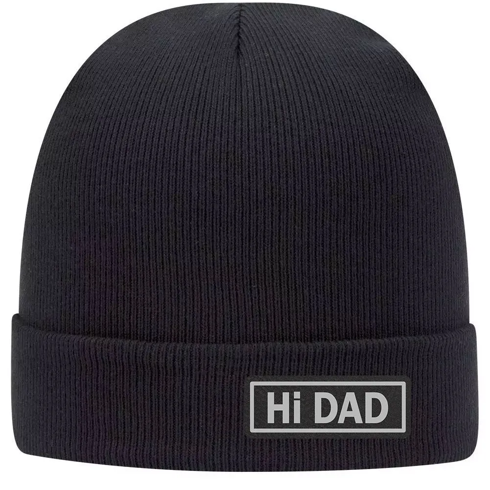 Hi Dad Leatherette Patch Superior Cotton Blend 12" Classic Knit Cuff Beanies for Men