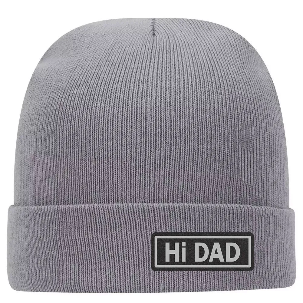 Hi Dad Leatherette Patch Superior Cotton Blend 12" Classic Knit Cuff Beanies for Men