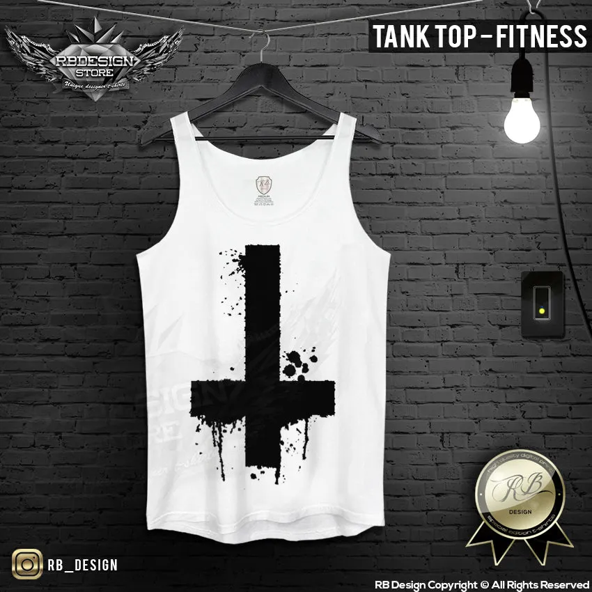 Inverted Cross T-shirt Mens Trendy Ink Splashes FX Print Top MD122