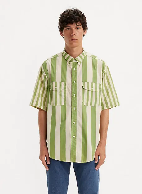 LEVI'S MEN'S SKATE SHORT SLEEVE WOVEN - MIXED UP GREEN WHITE