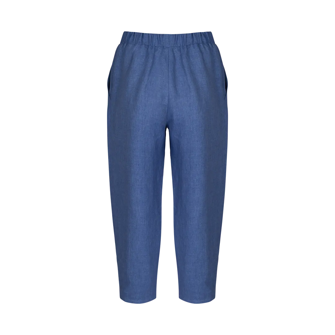 Linen Carrot Pants Blue