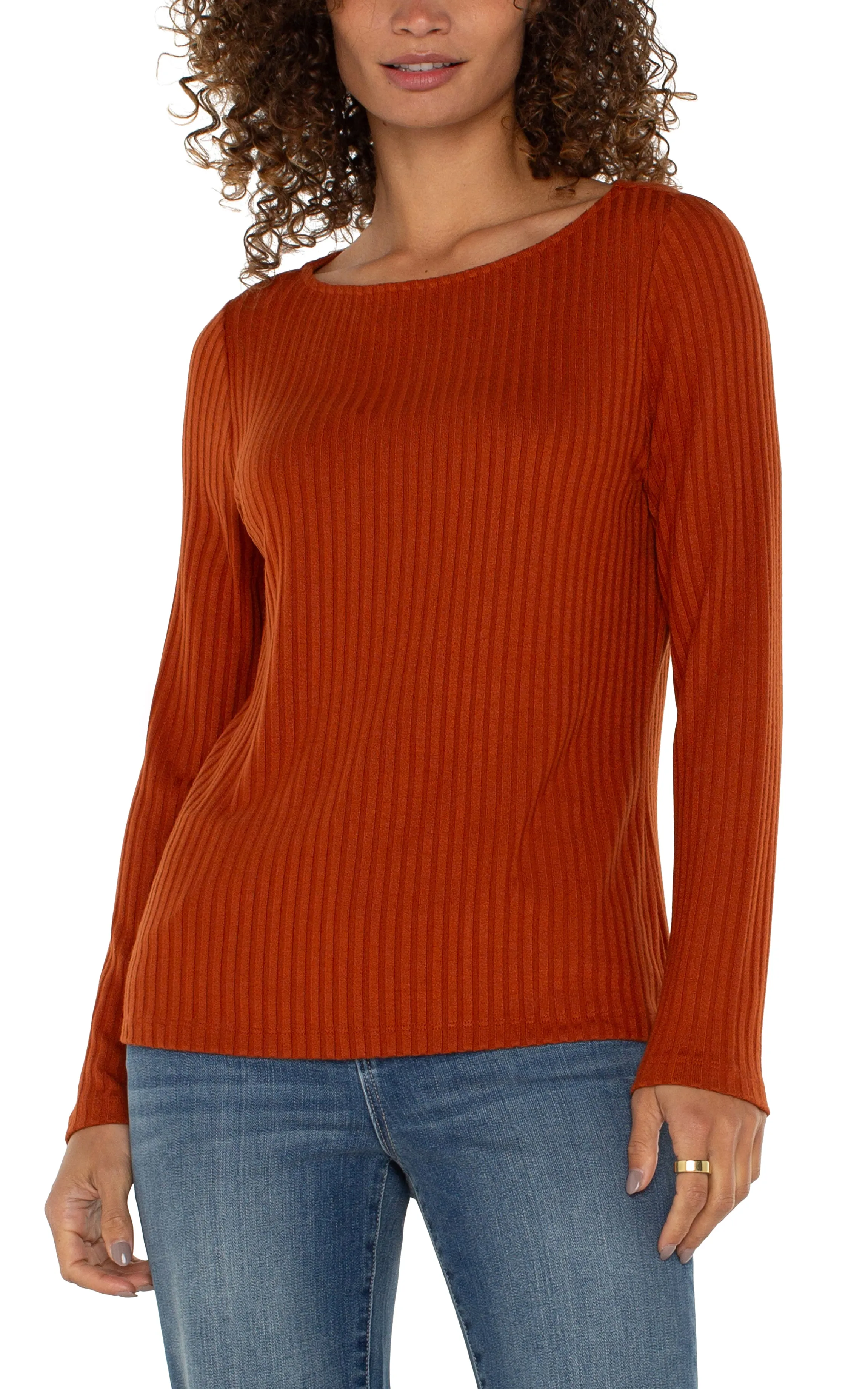 LONG SLEEVE BOAT NECK KNIT TOP