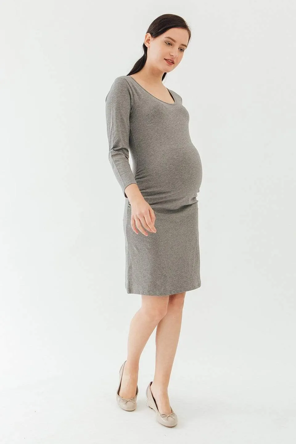 Long Sleeve Charmaine Round Neck Mozzie Maternity Clothes Charcoal