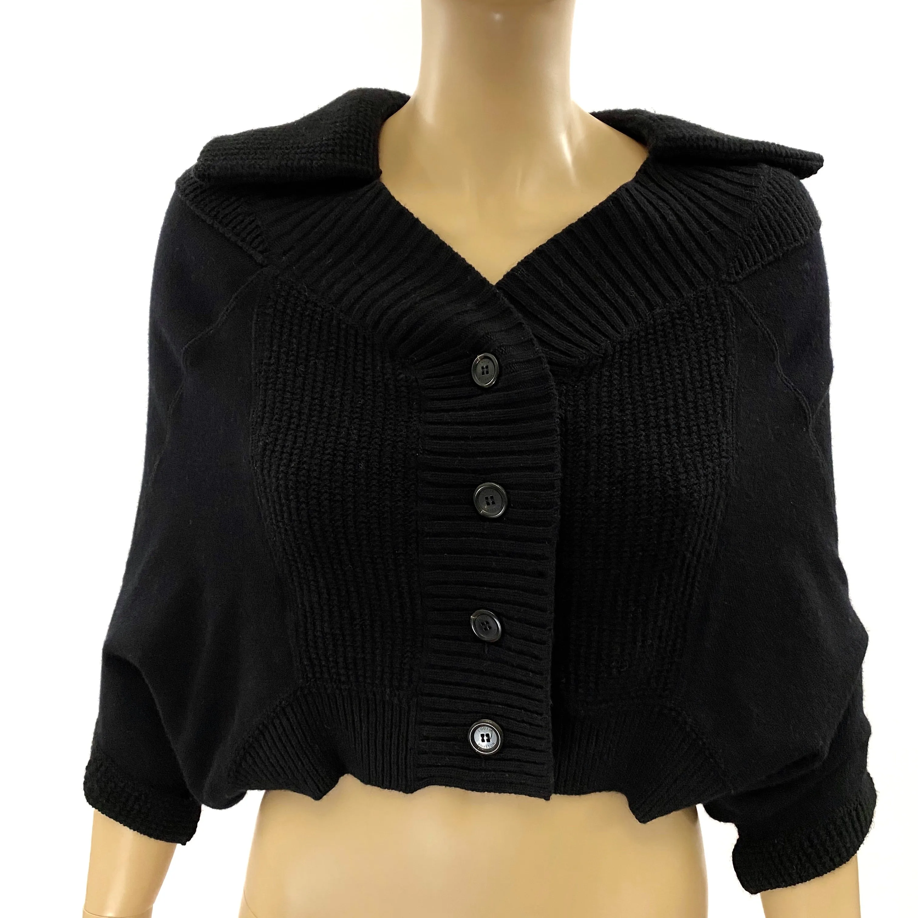 Louis Vuitton Black Cashmere Knit Shrug Bolero Jacket Size S