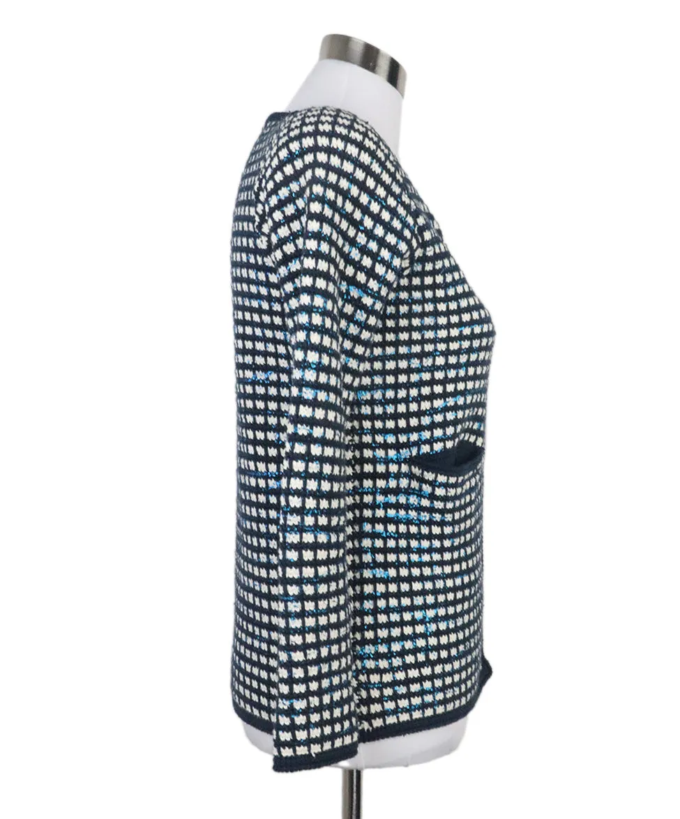 Maje Blue & White w/ Metallic Details Cardigan sz 6