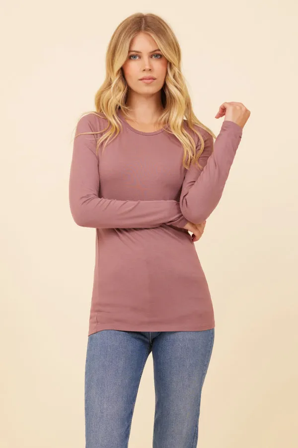 Majestic Soft Touch Long Sleeve Crewneck in Taupe