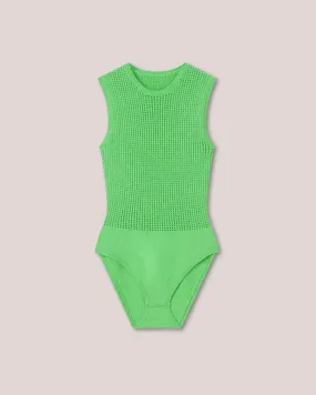 Mare - Sale Textured Cotton-Crochet Body - Bright Green