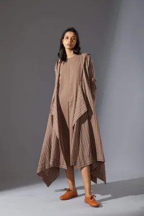 Mati Hooded Koza Beige Dress & Overlay Set