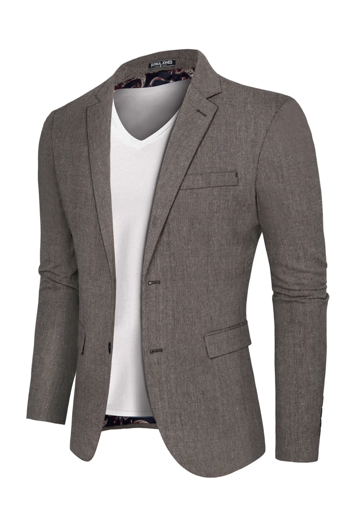 Mens Blazer Casual Two Button Cotton-Linen Sport Coat Lightweight Plaid Suit Jackets