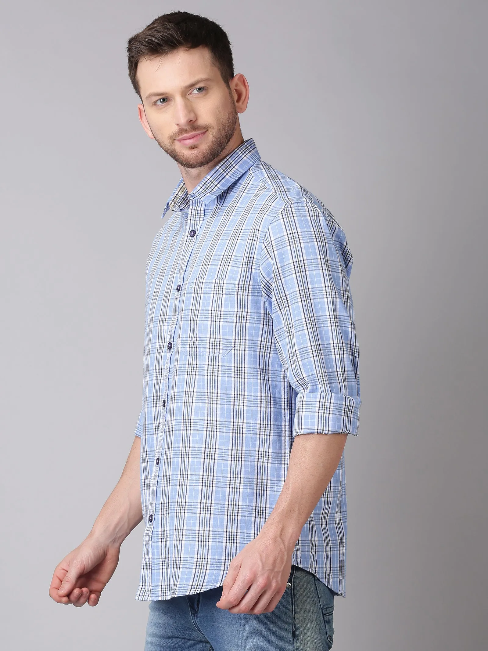 MEN'S BLUE CHECK SLIM FIT SHIRT