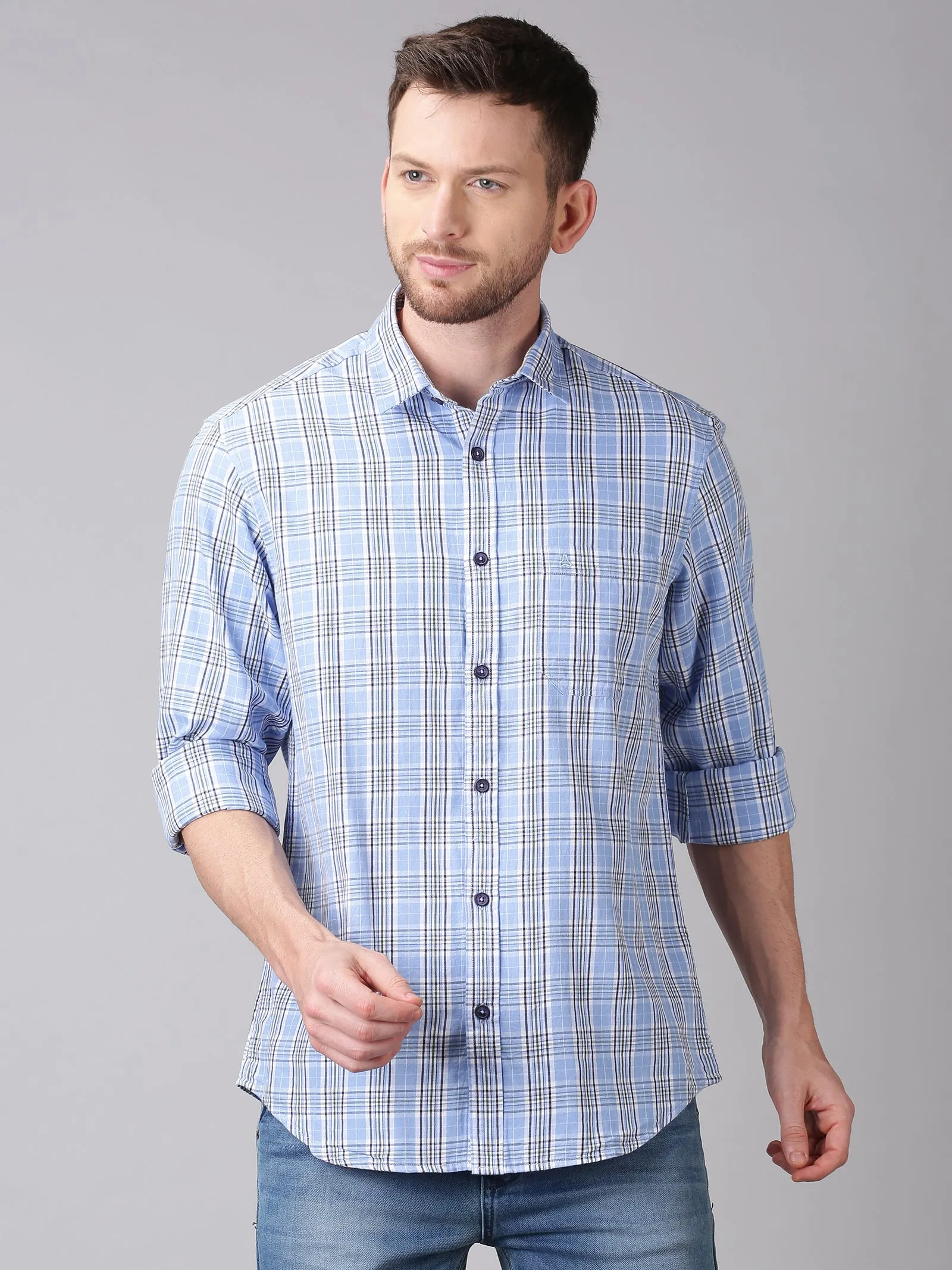 MEN'S BLUE CHECK SLIM FIT SHIRT