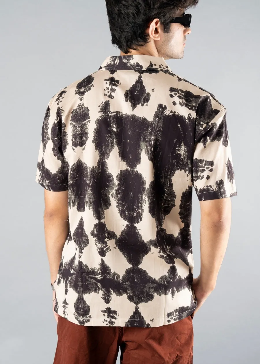 Mens Cuban Collar Printed Casual Shirt