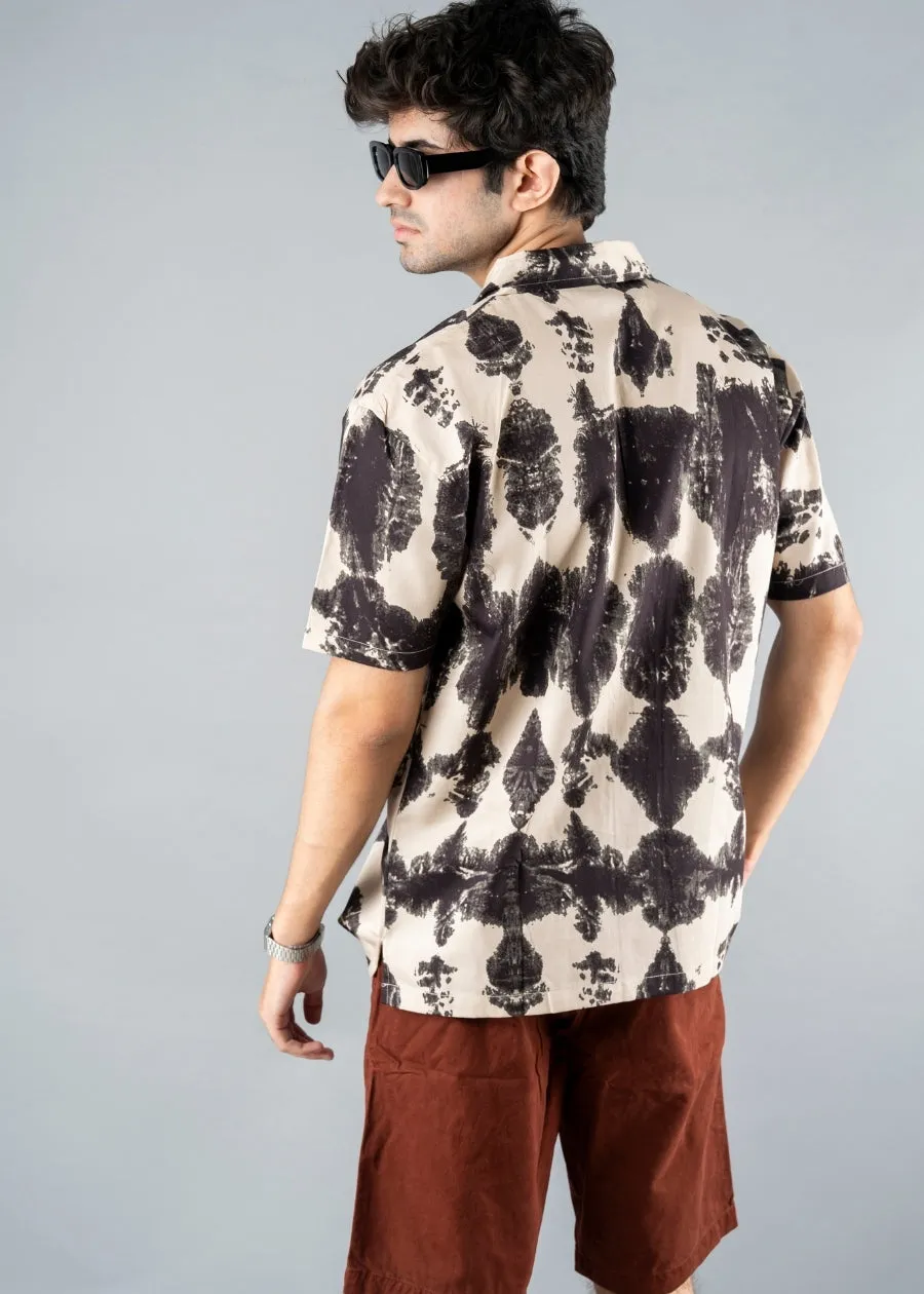 Mens Cuban Collar Printed Casual Shirt