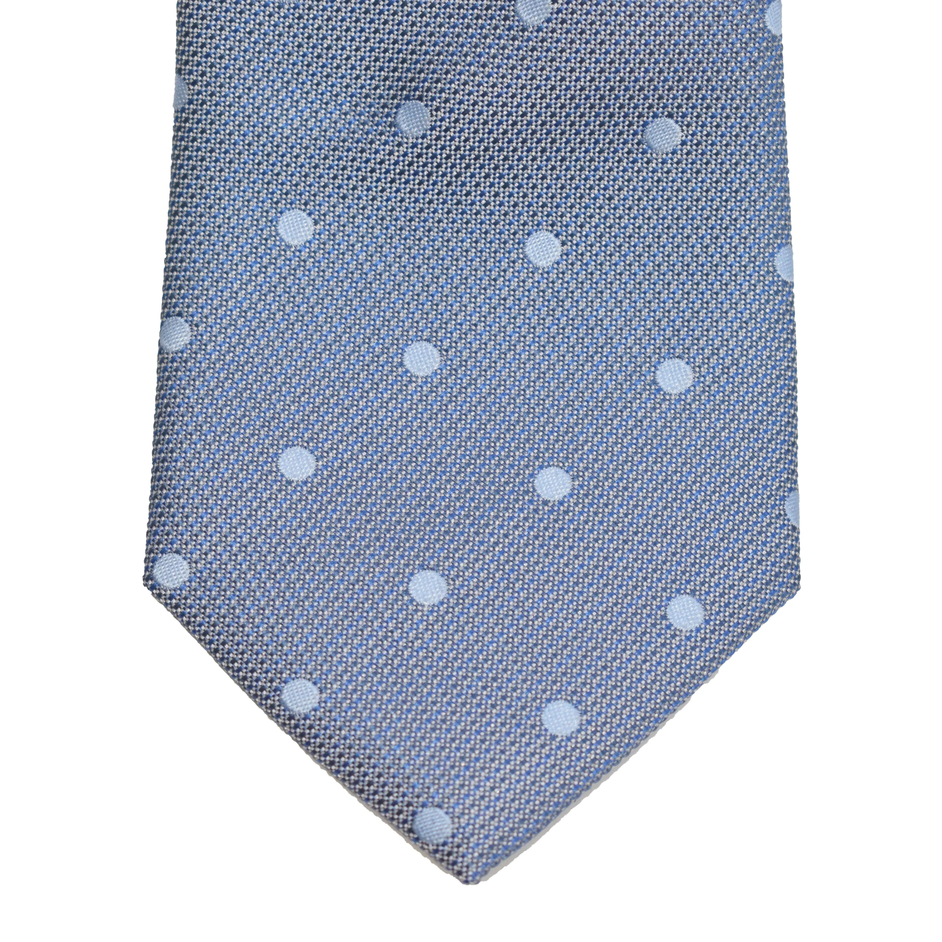 Mens Neck Tie - Stone Grey Blue Polkadot