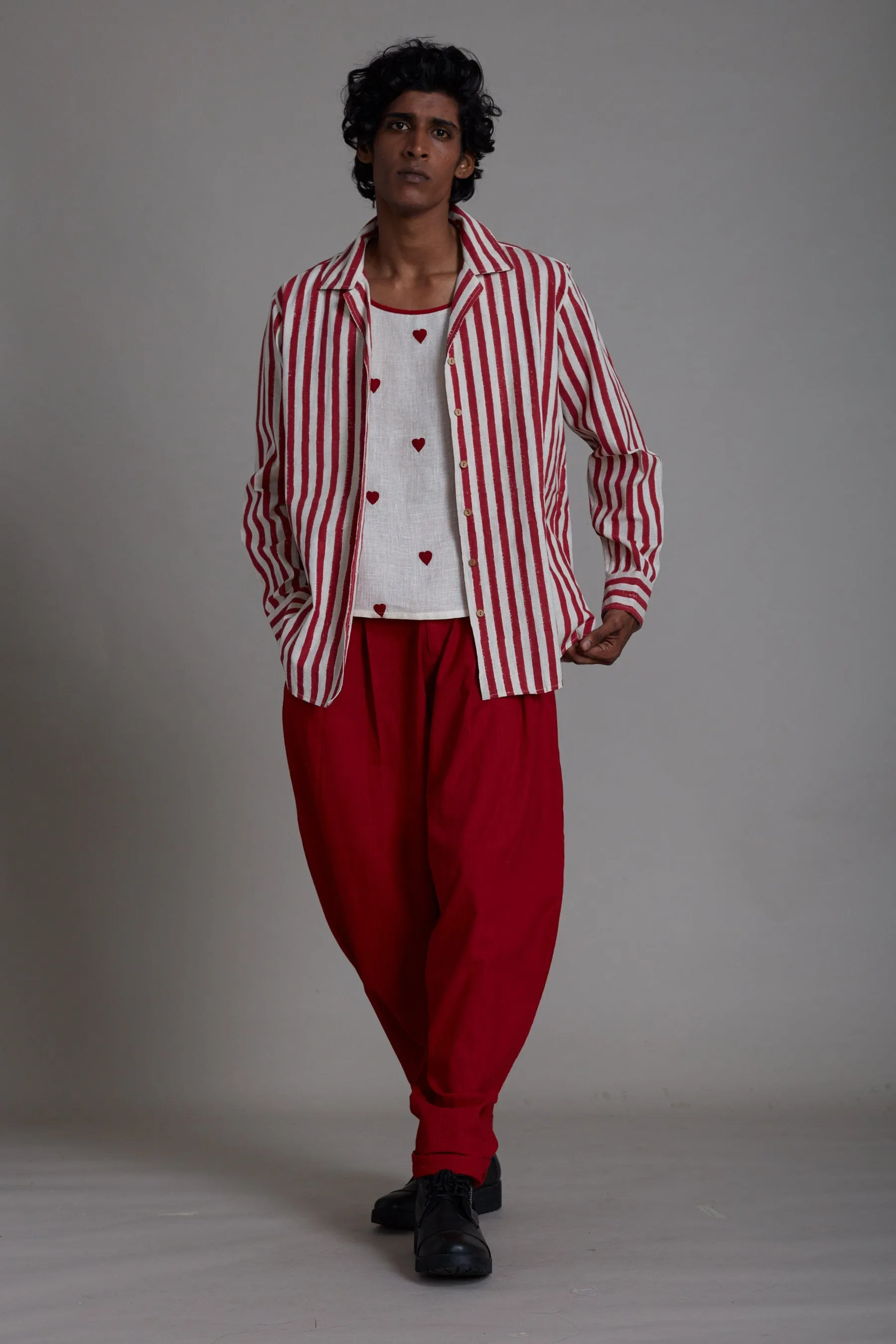 Men's Striped Shirt-Red