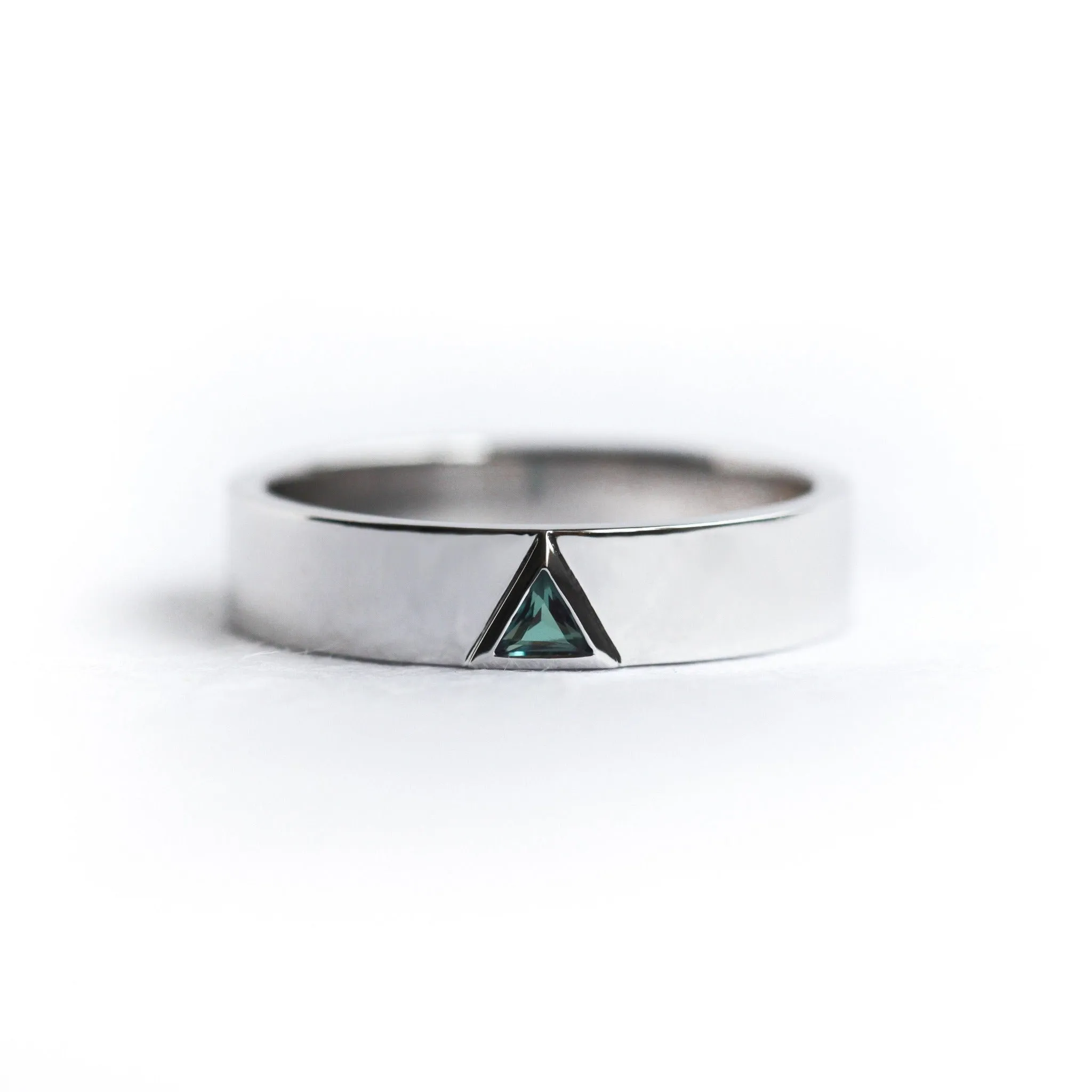 Mens Triangle Alexandrite Band, White Gold Mens Band With Alexandrite