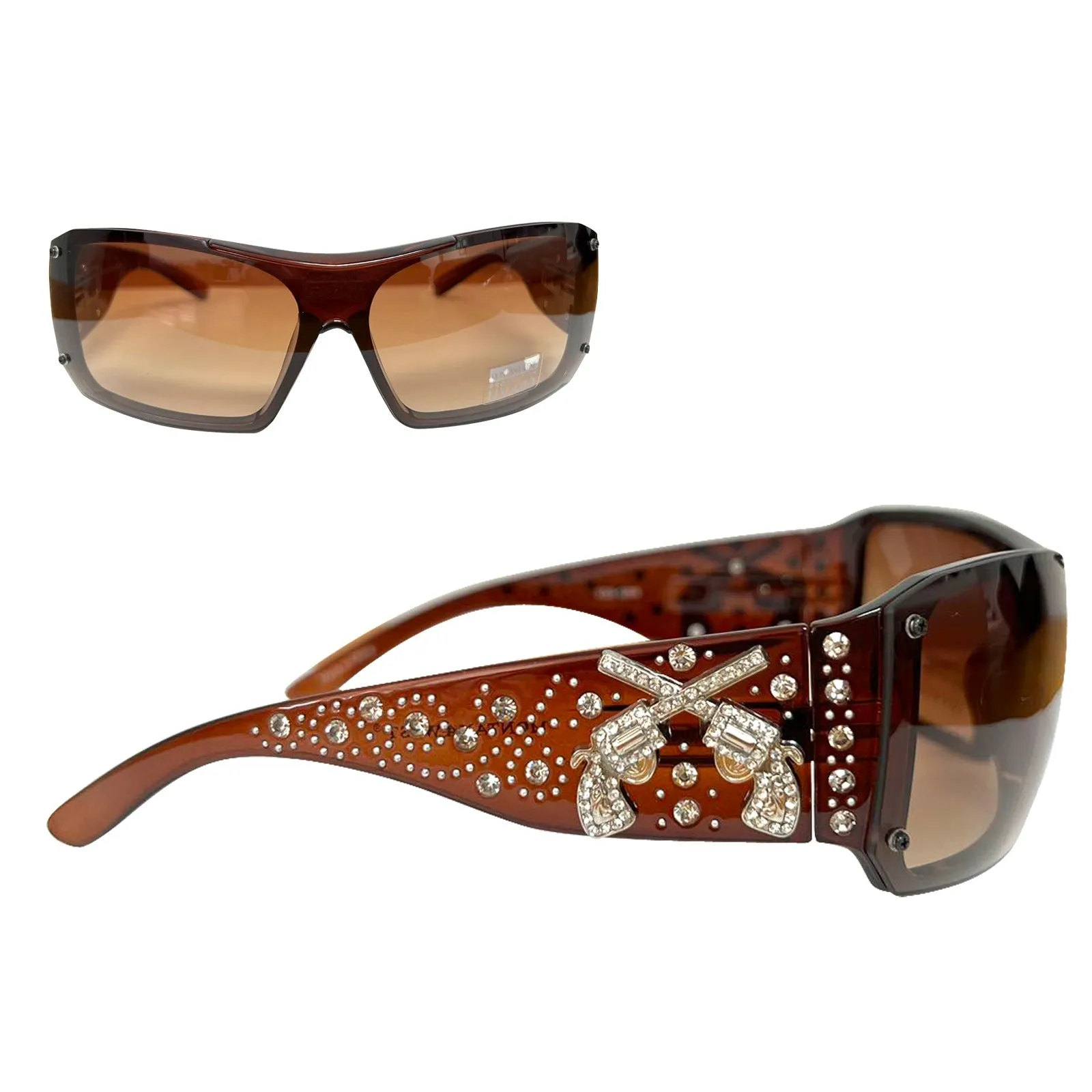 Montana West Double Pistol Rhinestones Western Sunglasses