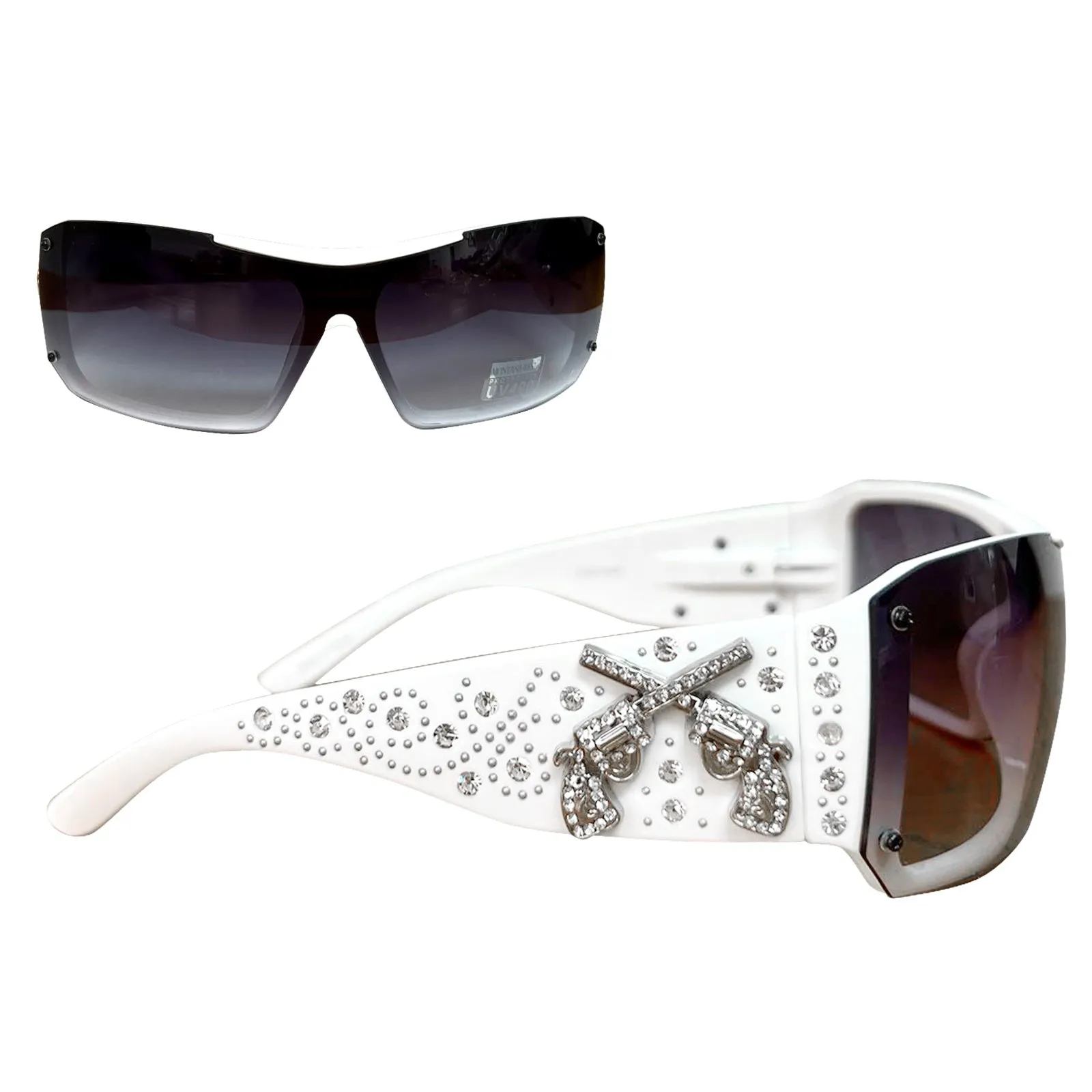 Montana West Double Pistol Rhinestones Western Sunglasses