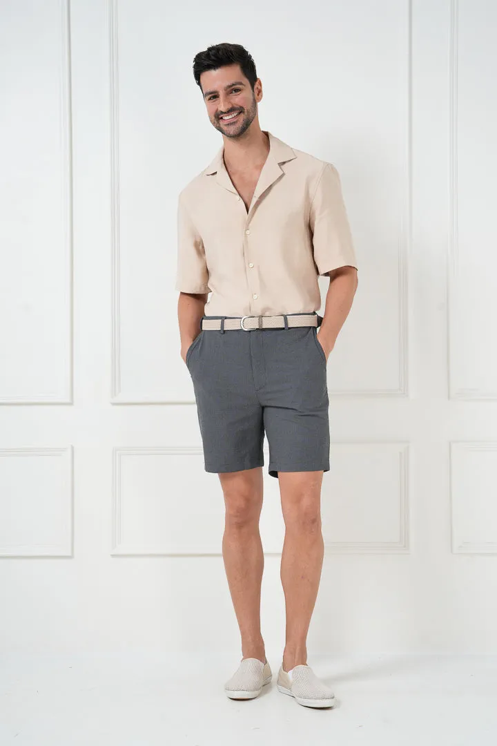 Moon Grey Seersucker Checks Chino Shorts