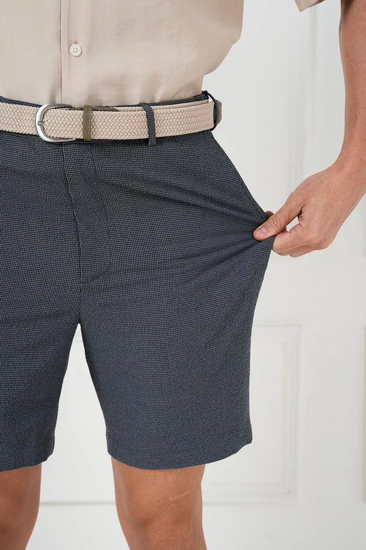 Moon Grey Seersucker Checks Chino Shorts