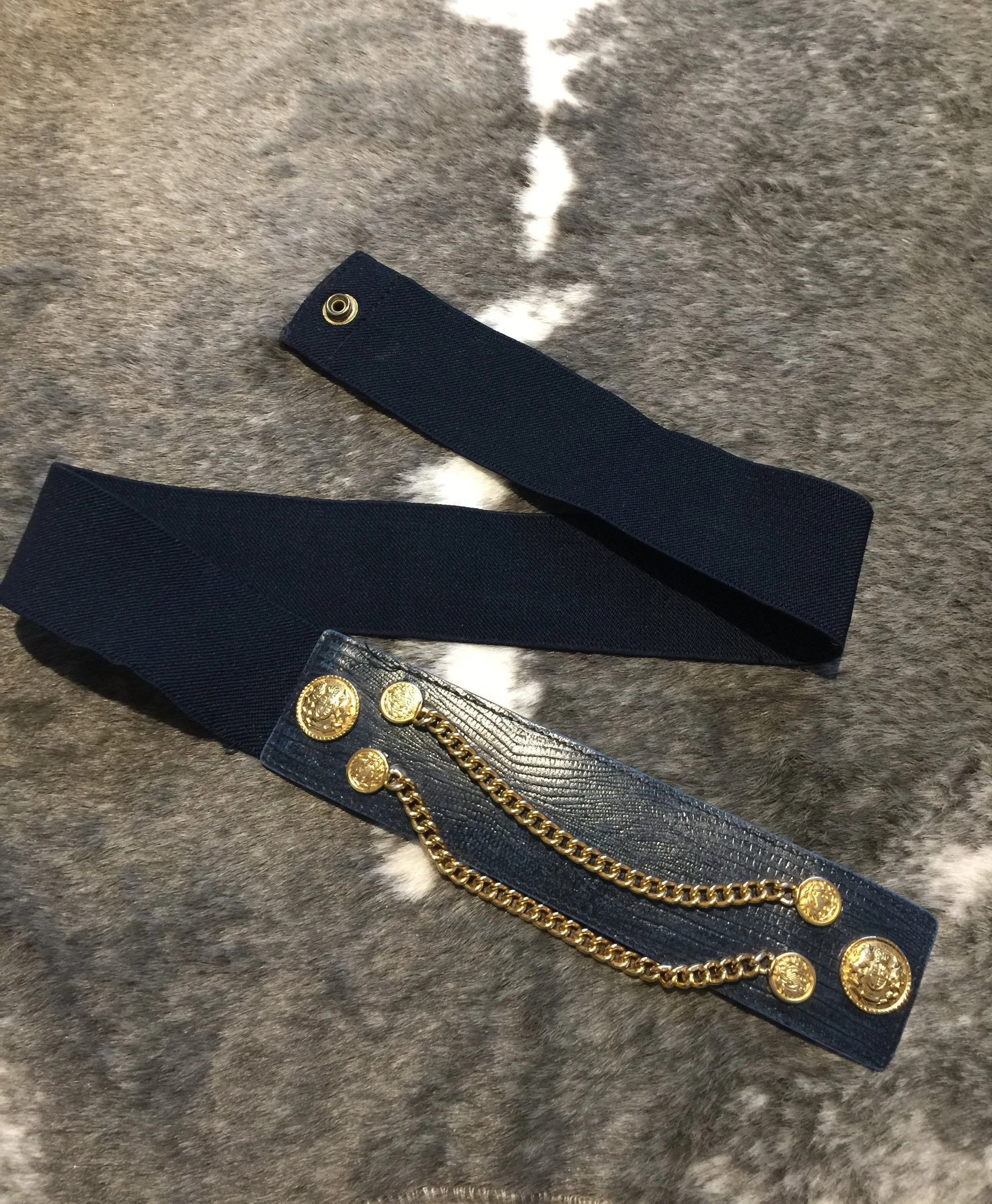 Navy Gold Chain Belt - Size Large