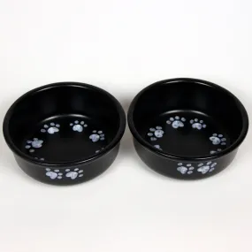 NEW! ROUND PRINTS SMALL SNOWY PAWS PET DISH SET by Emerson Creek Pottery Made in USA Set, Small Pet2695R